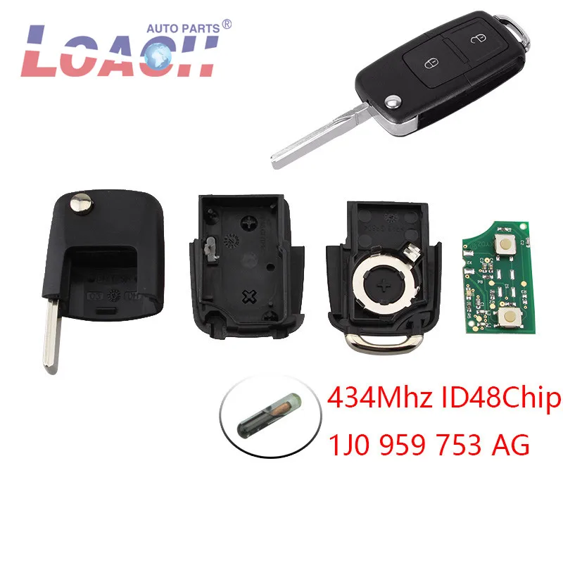 2 кнопки дистанционного флип ключа чехол для Golf Passat Polo Touran VOLKSWAGEN VW 434MHz ID48 чип 1J0 959