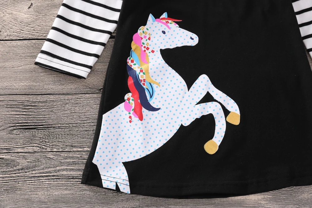 Spring Girls Dress 2018 Striped Long Sleeve Kids Costumes For Girls Princess Unicorn Print Party Dresses Autumn Children Clothes (10)