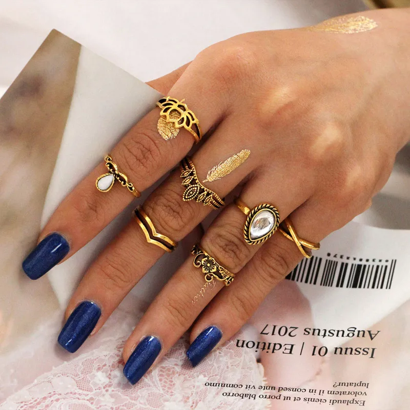 

Hesiod Vintage Punk Midi Rings Set Antique Gold Silver Color Boho Female Charm Jewelry Knuckle Ring For Women Fashion Party Gift