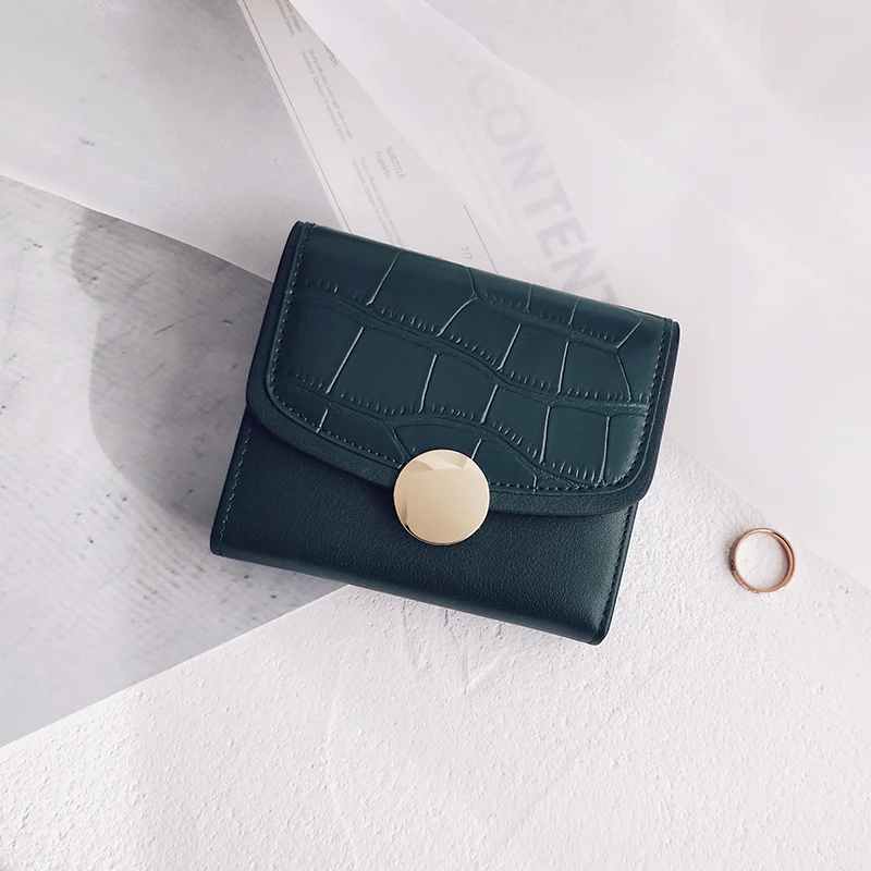 

Lydian Cowhide Crocodile Pattern Round Button Wallet Women Bag Purse New Short Mini Buckle 3fold Change Wallet Carteira Femenina