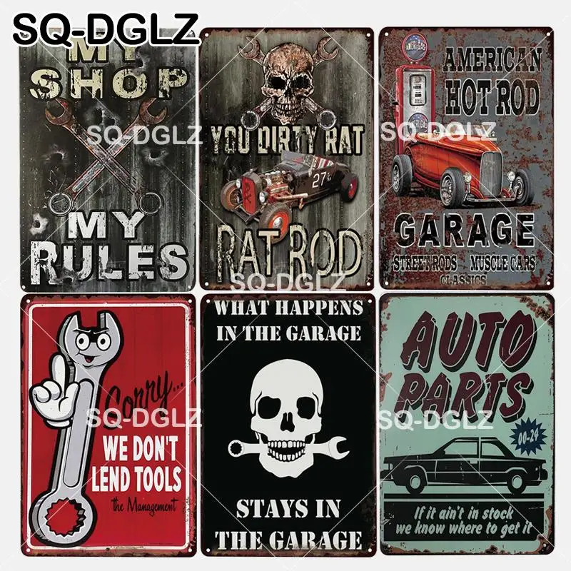 

[SQ-DGLZ] New My Shop My Rules Tin Sign Garage Wall Decor AUTO PARTS Metal Crafts Garage Painting Plaques Art Poster