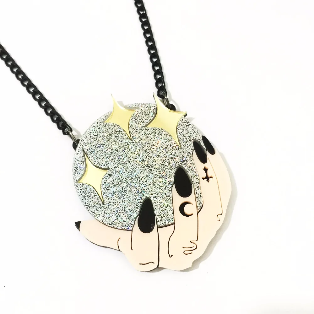 Acrylic Cutting Creative Witch Choker Necklace Funny Magic Glitter Ball