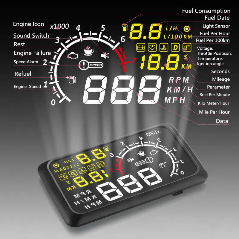 Универсальный HUD Дисплей OBD2 5,5 дюймов авто HUD дисплей HUD A8 OOBD 2 цифровой спидометр лобовое стекло