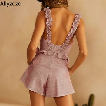 

Allyzozo 2019 Light Pink Ruffles Rompers Women Summer Famale Playsuit Girls Beach Sexy Short Jumpsuit Romper Women