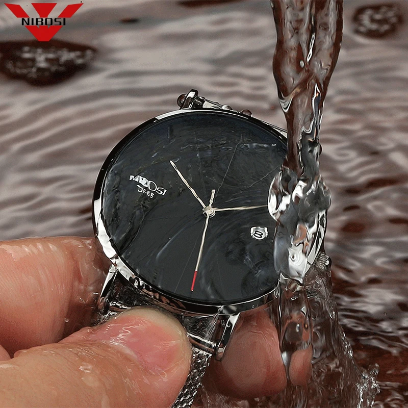 NIBOSI Simple Watch Men & Women Watch Luxury Famous Top Brand Dress Waterproof Ultra Thin Quartz Watch Milanese Band Wristwatch