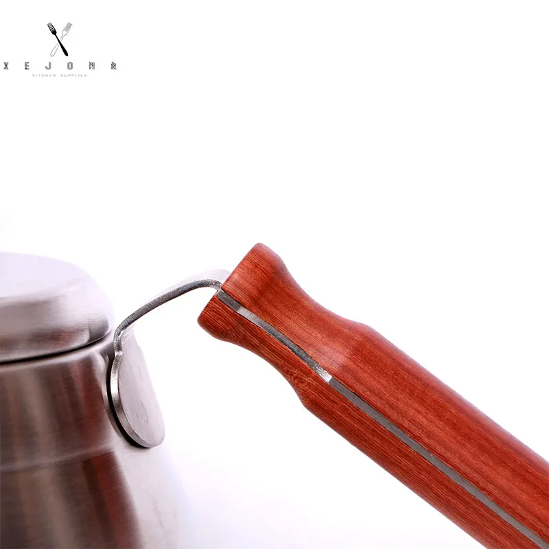 XEJONR الفولاذ المقاوم للصدأ القهوة الأواني خشبية مقبض 1L سحابة شكل نحيلة الفم القهوة الأواني Coffeeware المطبخ مقهى إسبرسو