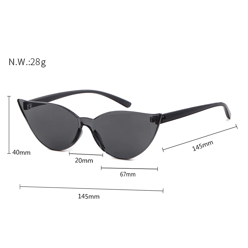 WHO милашка, Модные прозрачные солнцезащитные очки для женщин, кошачий глаз, фирменный дизайн,, Ретро стиль, без оправы, футуристические солнцезащитные очки OM851