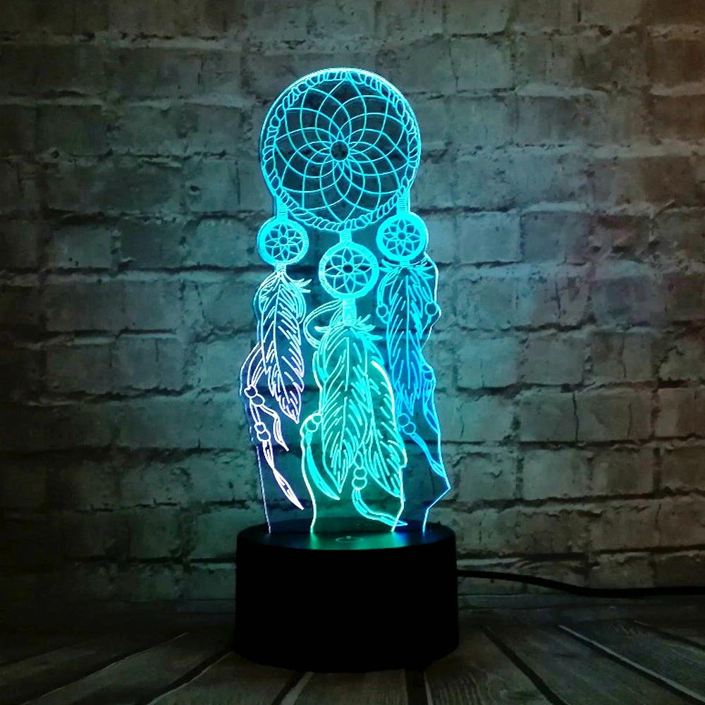  Hot Valentine Wind Chimes Table Lamp Switch Dream Catcher 3D Touch Night Light Bedroom Party Desk D