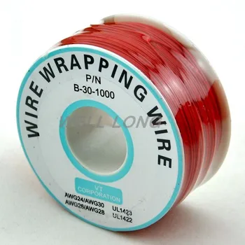 

One Roll Red 30AWG Wire Wrapping Wire, Tinned Copper Solid, PVC insulation.