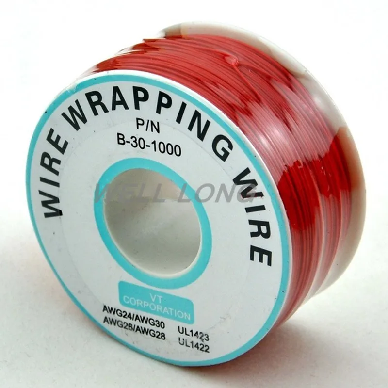 

One Roll Red 30AWG Wire Wrapping Wire, Tinned Copper Solid, PVC insulation.