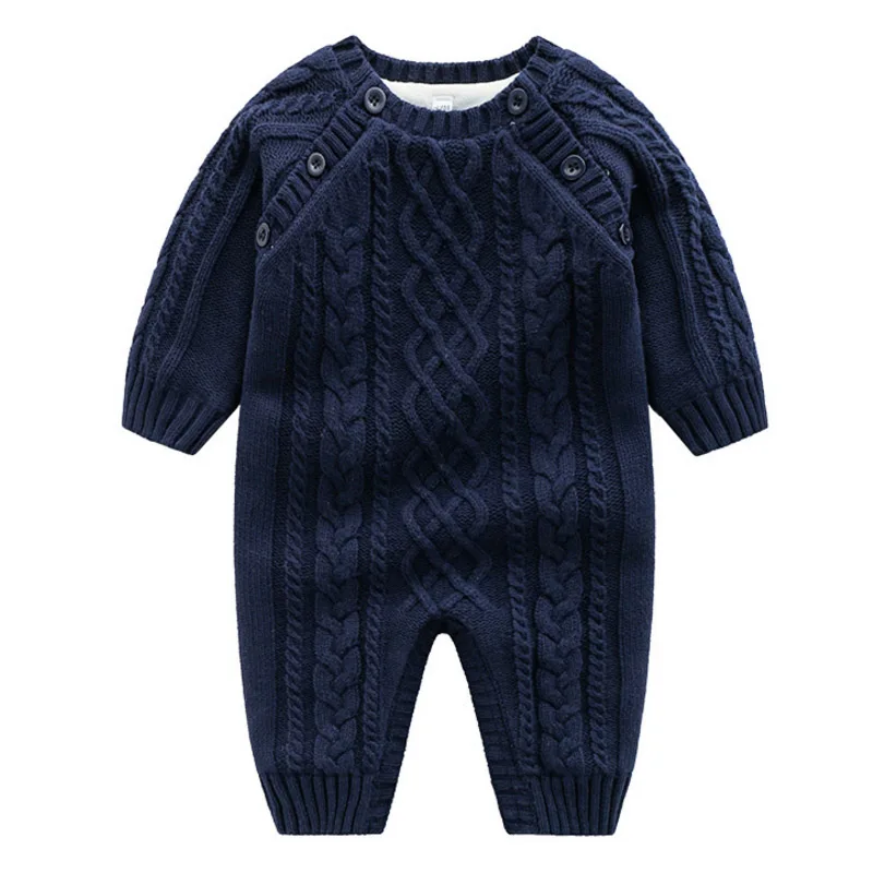 IYEAL/Новинка; Модный Зимний вязаный комплект одежды для маленьких мальчиков и девочек; плотный теплый хлопковый комбинезон с длинными рукавами; комбинезоны для новорожденных; комбинезон для малышей - Цвет: Navy blue