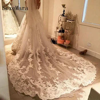 

New Arrival Bridal Veils Cathedral Length Lace Applique Soft Netting 2019 One Tier Wedding Veil White Ivory With Comb