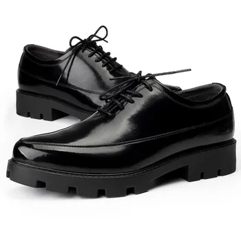 

Spring Autumn 8cm sole Men Casual leather shoes Lace-Up Pointed Toe Brogue Shoes Male Flats Business dress shoes Oxford w5