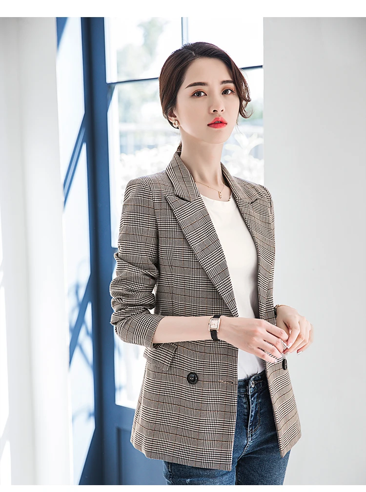 Большой Размеры 4XL костюм, пиджак в клетку женский 2019 новая весенняя Корейская версия из продажи британских женщин с длинным рукавом