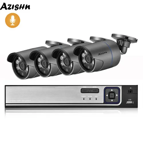 AZISHN 8CH 4MP POE NVR CCTV система безопасности 4MP HD Открытый Водонепроницаемый Аудио запись IP Cam Onvif P2P домашний комплект системы наблюдения - Цвет: 8CH NVR and 4 Camera