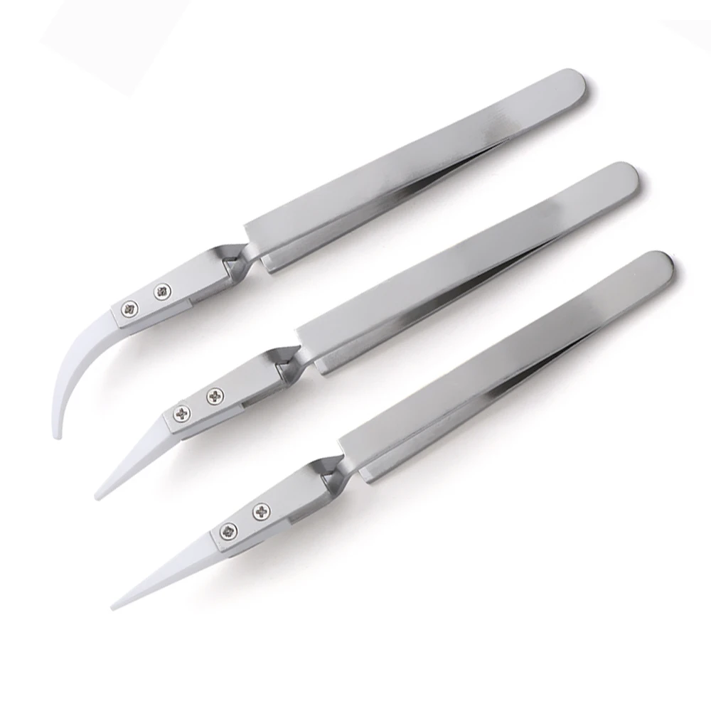 

DAYFULI Anti-Static Reverse Ceramic Tweezers Electronic Cigarette Heat Resistant Conductive Curved Straight Tweezers Hand Tool