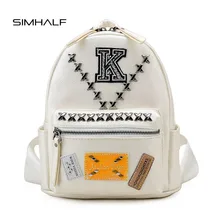 SIMHALF Высокое Качество Кожа PU Рюкзак Мода Знак Женщины Рюкзак Опрятный Стиль Школьные Сумки для Девочек Новый Mochila Заклепки Женщины Сумку