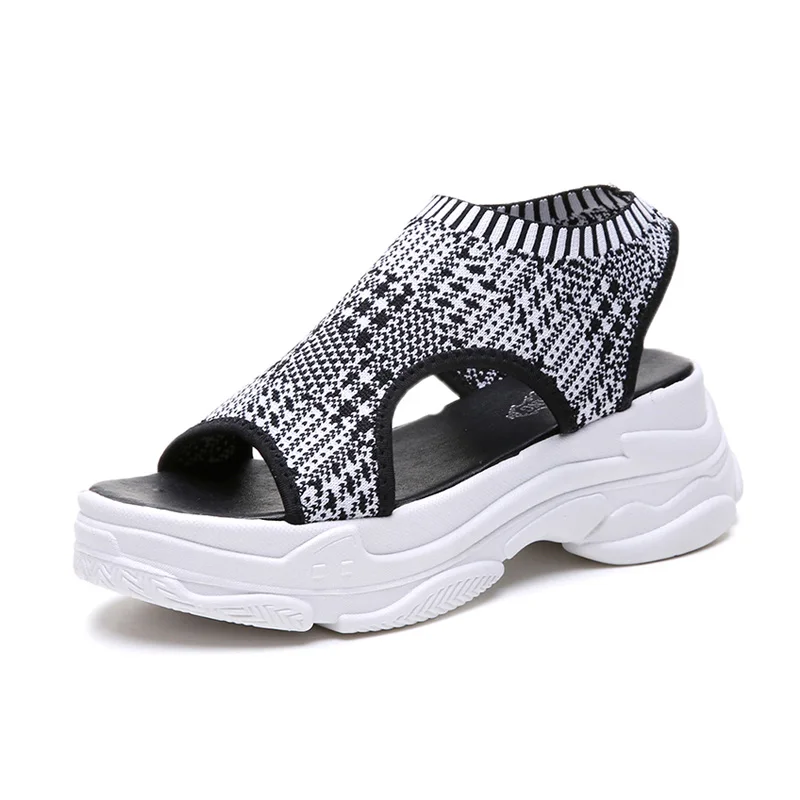 2019 Summer Chunky Sandals Women Shoes Peep Toe Casual Flat Sandals Ladies Breathable Air Mesh Flat Platform Sandals Sandalias