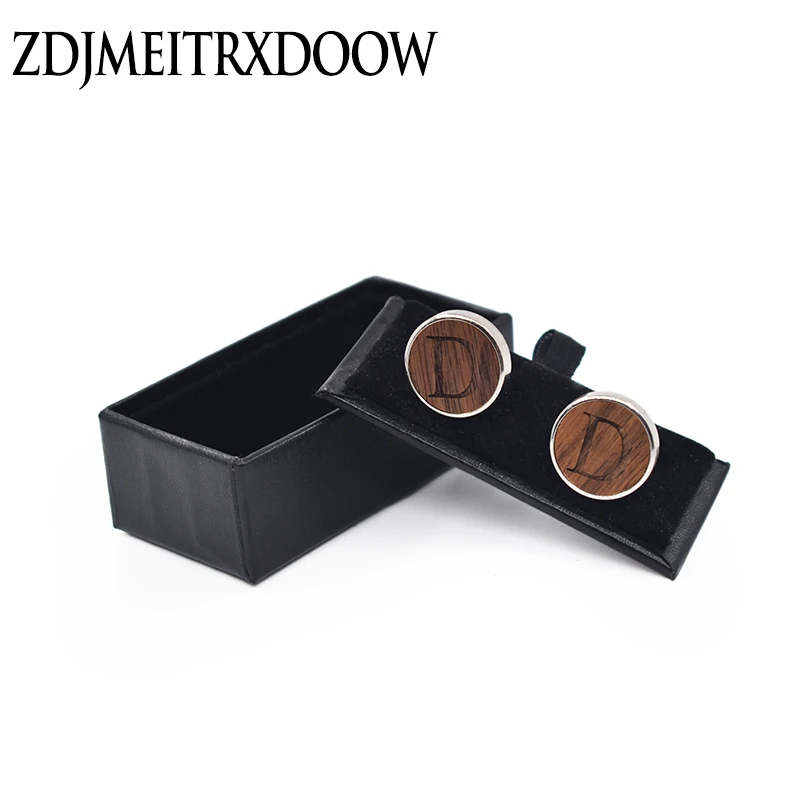 

New Arrival Fashion Letter WOOD Cufflinks The English alphabet Cuff Links Men Shirt Charm Cufflinks Wholesale Trendy Jewelry