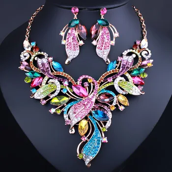 

FARLENA Jewelry Hand painted leaf Necklace Earrings set for Women Bridal Wedding Party Fashion Crystal Rhinestones Jewelry sets