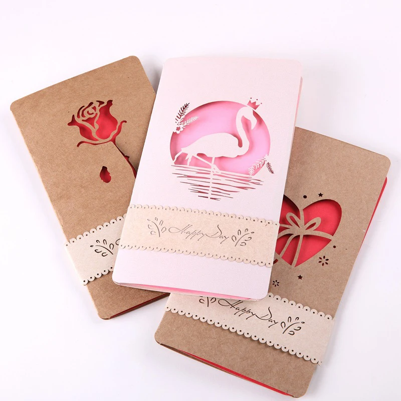  3D Laser Cut Handmade Wedding Retro Flamingos Rose Heart Paper Invitation Greeting Cards Valentine' - 32872863650