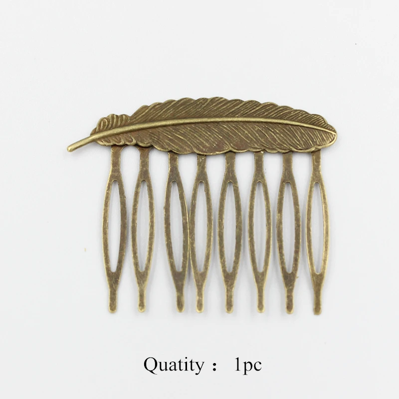 5pcs 53x40mm Retro Bronze Feather Hair Comb Hairpin Hair Wear Bride Wedding Hair Accessories Headpiece for Women and Girls - Metal color: 1pc