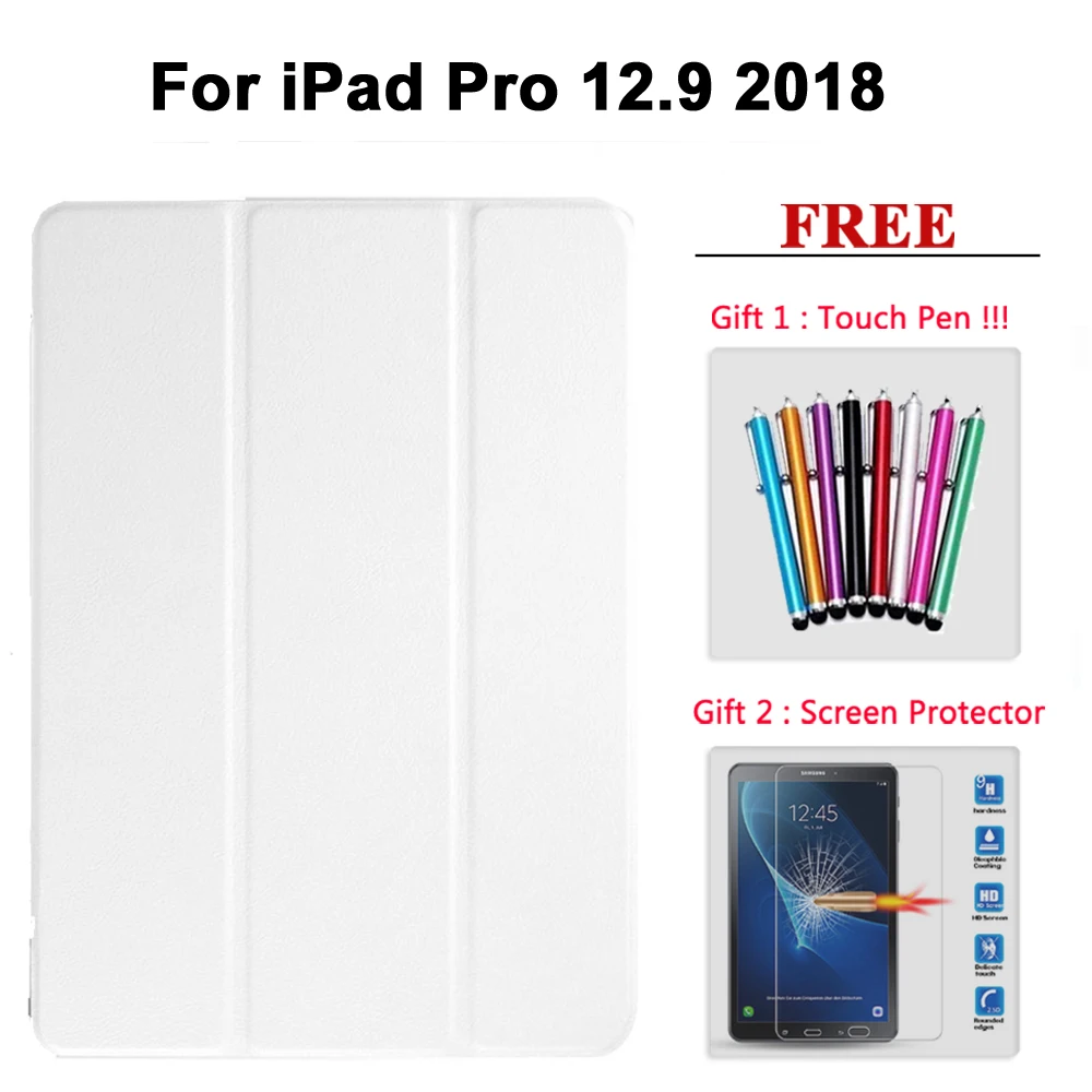 Защита экрана стекло+ чехол для iPad Pro 12,9 // PU кожаный Умный Магнитный чехол для Apple i Pad pro12.9 - Цвет: pro 12.9 2018 bai