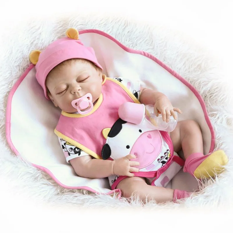 

Full silicone reborn baby girls dolls lifelike newborn eye closed babies doll for child bathe shower bedtime toy doll collection