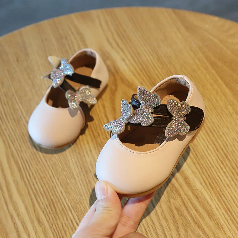 Princess Shoes Butterfly Sequins Baby Soft Bottom Shoes Girls Baby Leather baby shoes