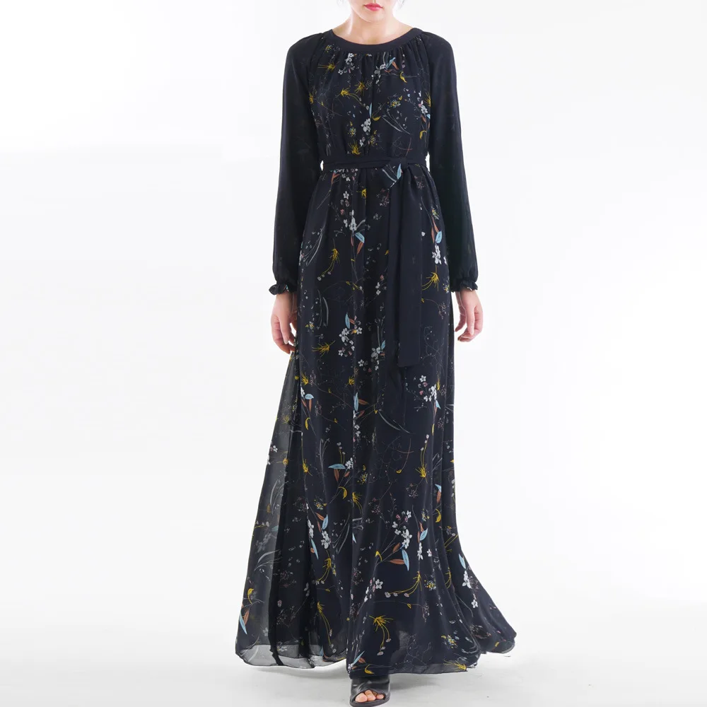 

2019 New arrival high quality 2 layers Chiffon muslim dress inside and outside wear women dubai abaya for eid islamic clothing