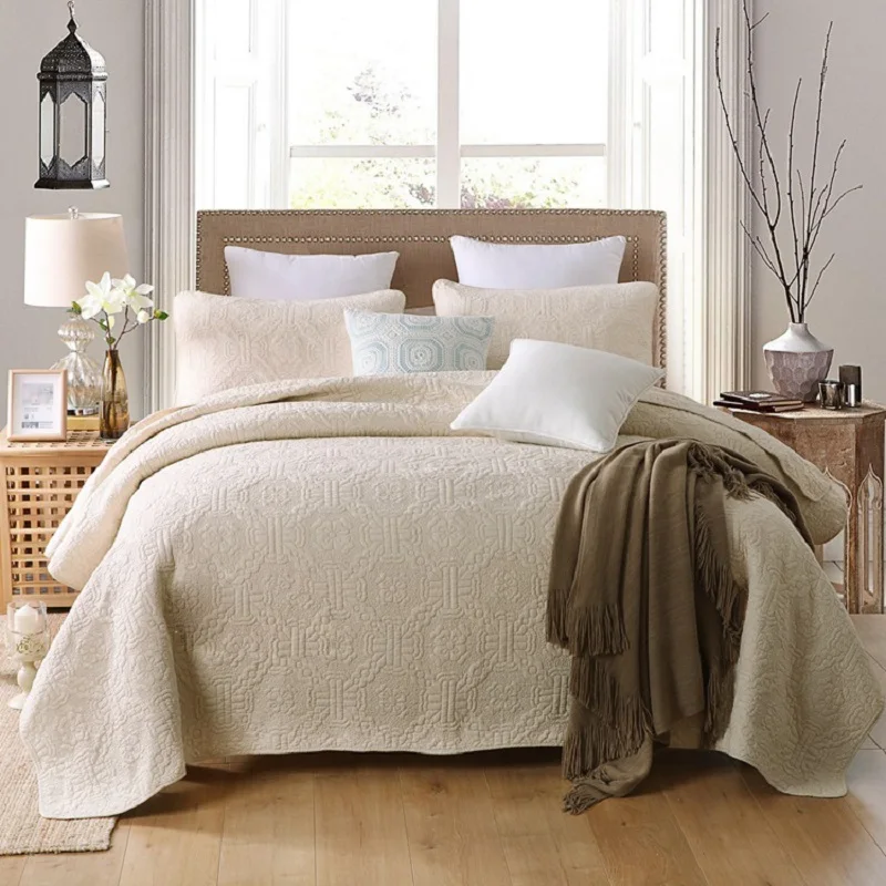 

CHAUSUB 100% Cotton Bedspread Quilt Set 3pcs Quilts Embroidered Quilted Sheets Bed Cover Pillowcase Coverlet King Queen Size