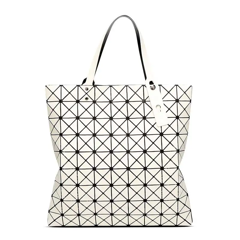 9*9 الشهيرة اليابان باو نمط مصمم النساء حقيبة للطي الماس شعرية حمل الهندسة مبطن حقائب الأعلى مقبض أكياس مع سحاب