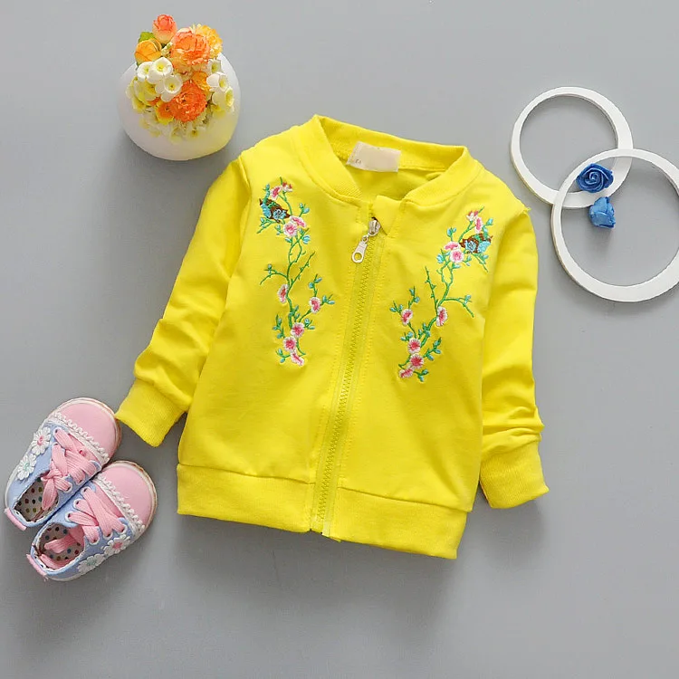 

Baby Toddler Kids Girls Spring Autumn Cotton Flower Emboidery Jacket Zipper Coat For 73-100cm Height Kids Cardigan G029