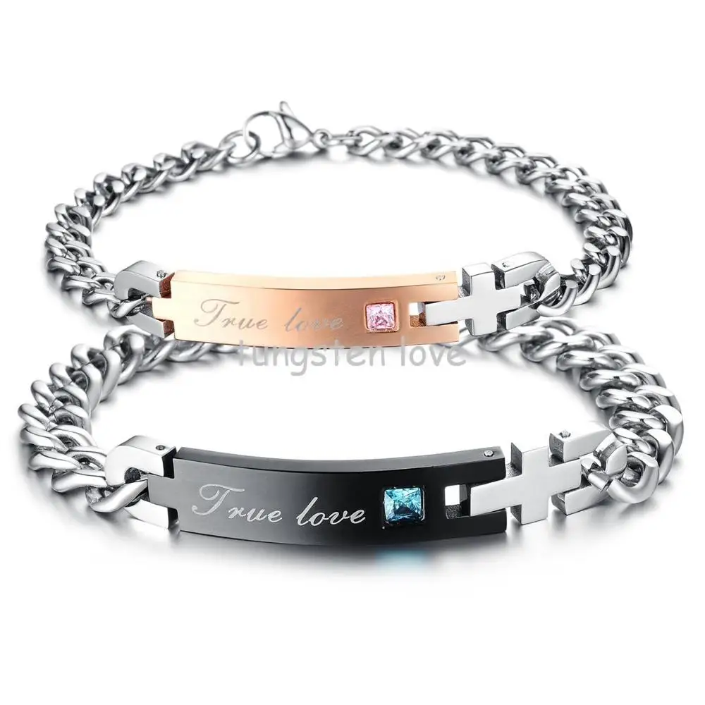 1 piece Fashion Stainless Steel "True Love" Couples Chain Bracelet
