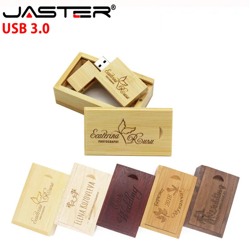 

JASTER USB 3.0 2019 hot selling wooden+box External Storage pendrive 4GB 8GB 16GB 32GB 64GB USB flash drive over 10pcs free logo