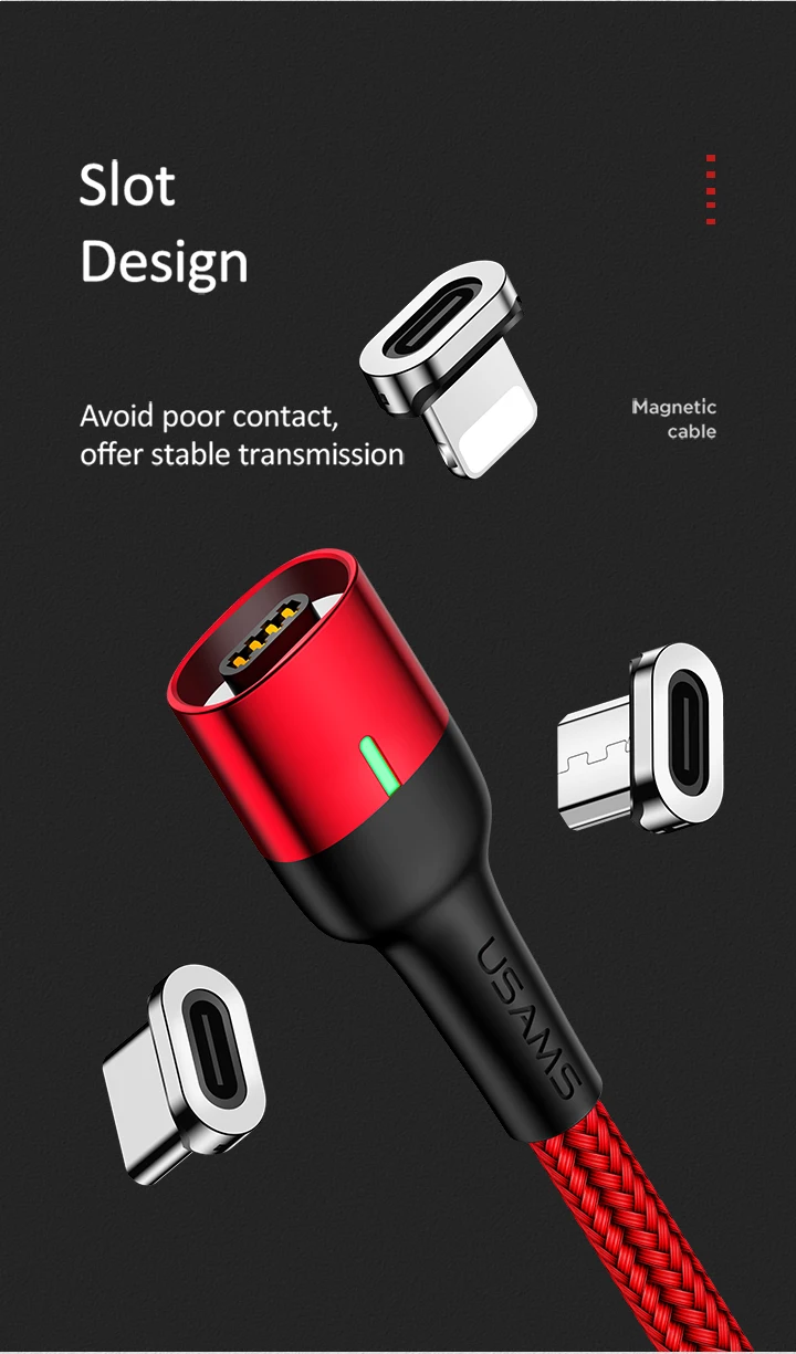 Магнитный кабель USAMS для iphone 7 Micro Usb type C, адаптер для быстрой зарядки, магнитное зарядное устройство Usb type-C для samsung Xiaomi