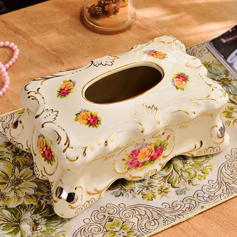European style ceramic tissue boxes, luxury luxury napkin boxes, paper boxes, retro pastoral
