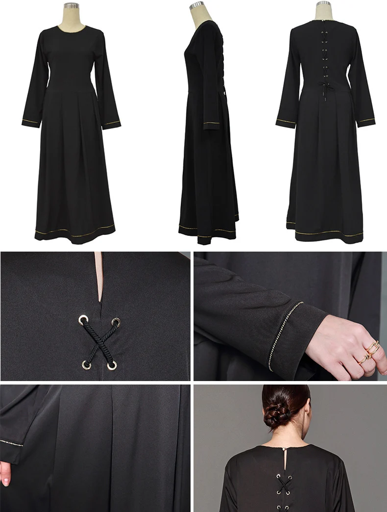 Женское мусульманское платье abaya с круглым вырезом и длинным рукавом 4XL, большие размеры, черное платье Дубай abaya, лоскутное платье на Среднем Востоке, халат islamique femme