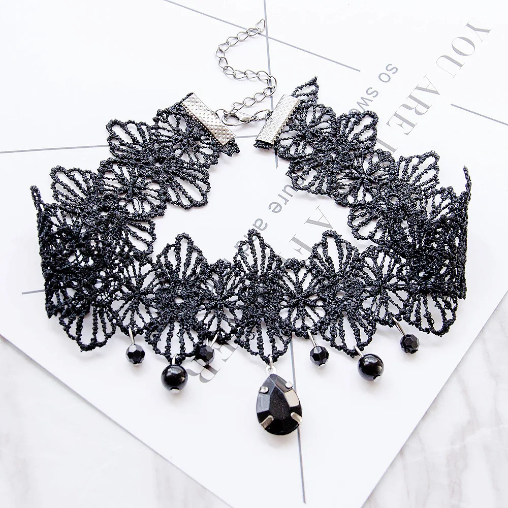 Горячая Распродажа Мода Европа преувеличенные черные бусины элегантные леди большой кулон кружевное ожерелье-чокер для женщин ожерелье s