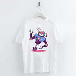 Харадзюку мультфильм робот печати Женская футболка Топ тройники Свободные короткий рукав вырез лодочкой цветной блок женские футболки