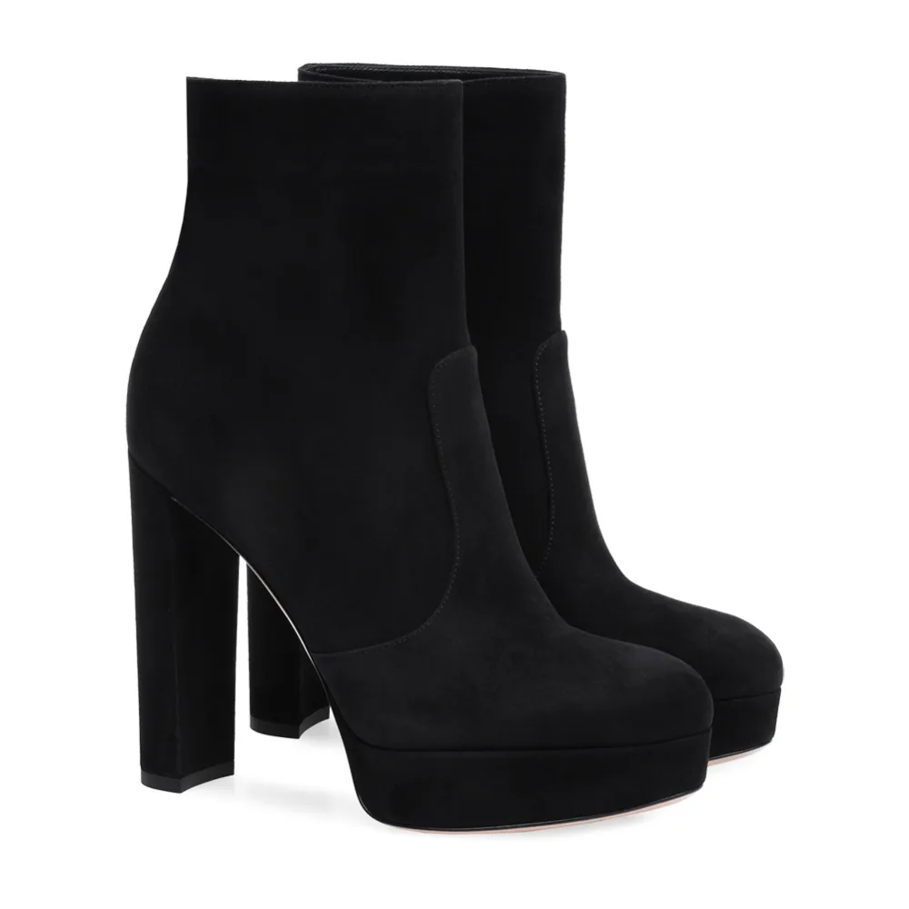 suede black block heel boots