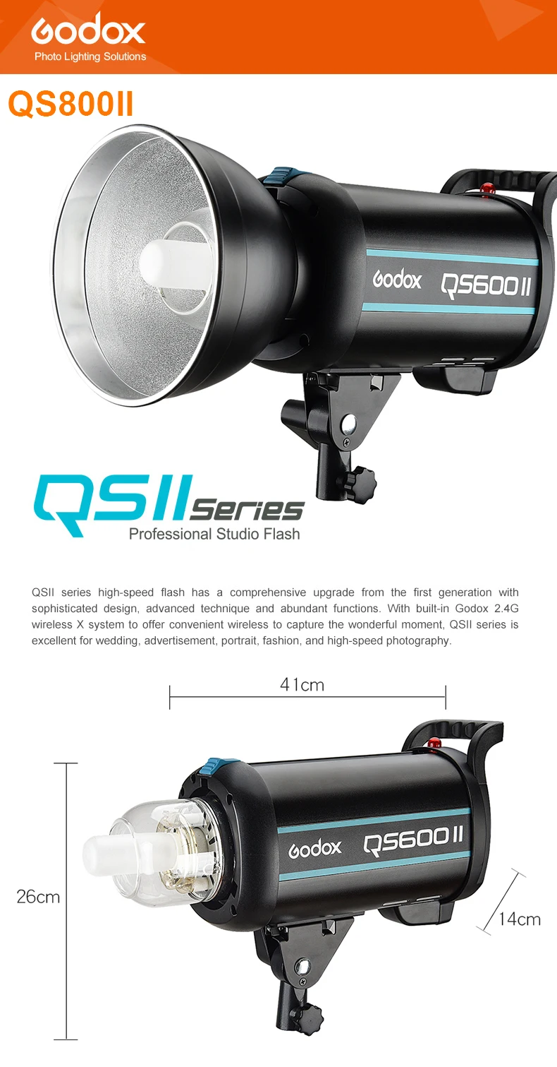 Профессиональный студийный стробоскоп Godox QS600 II QS600II 600Ws GN76 со встроенной беспроводной системой Godox 2,4G X обеспечивает съемку