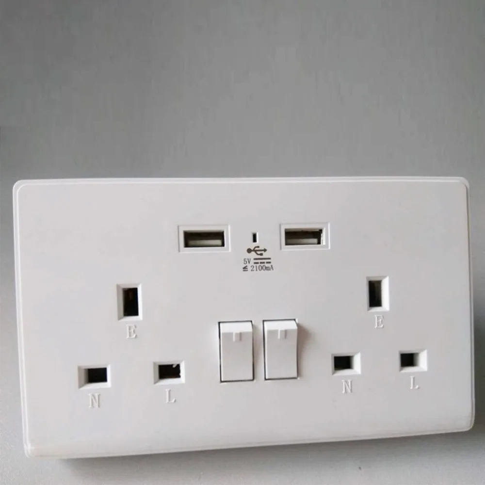 USB Wall Socket UK Plug Dual USB Port Charger Wall Outlet AC Power Plate Panel With Switch Wall