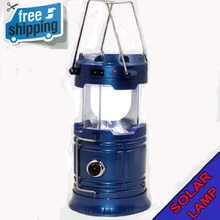 

Blue 6 LED super power 2 modes Pull-up switch outdoor camping Solar energy Portable lanterns hand light Camping Lighting Lamp