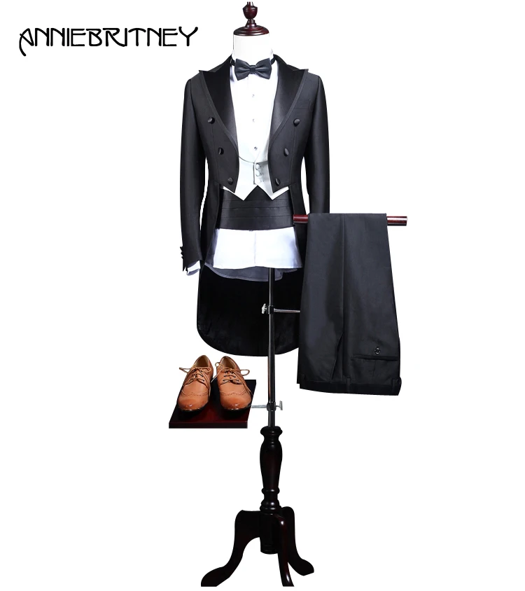 2018 Latest Coat Pant Designs Brand Black Men Suit Set Formal Slim Fit Tailcoat Wedding Groom Tuxedo Prom Blazer 3 Piece Ternos