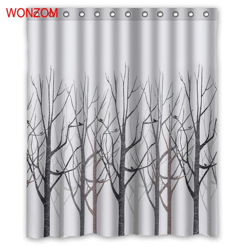 

WONZOM Winter Tree Polyester Fabric Curtain with 12 Hooks For Bathroom Decor Modern Bath Waterproof Curtain Bathroom Accessories