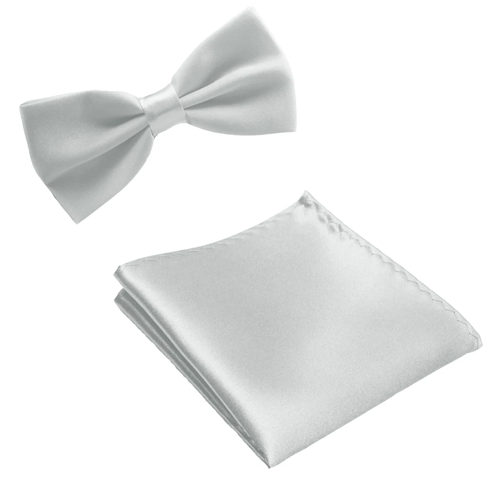 Шелковый однотонный деловой галстук-бабочка для мужчин, винтажный фиолетовый резной Модный галстук-бабочка, черный Свадебный галстук-бабочка, карманный квадратный платок, набор - Цвет: Silver White
