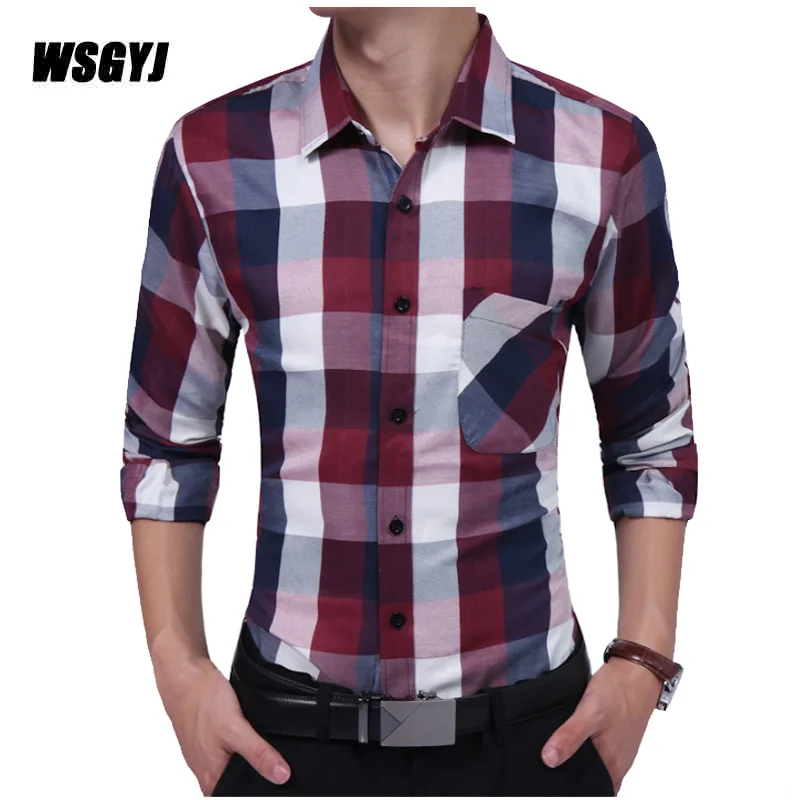 

Men'S Clothing Brand 2017 Fashion Male Shirt Long-Sleeves Tops Casual Lattice Business Mens Dress Shirts Slim Men Shirt 3XL