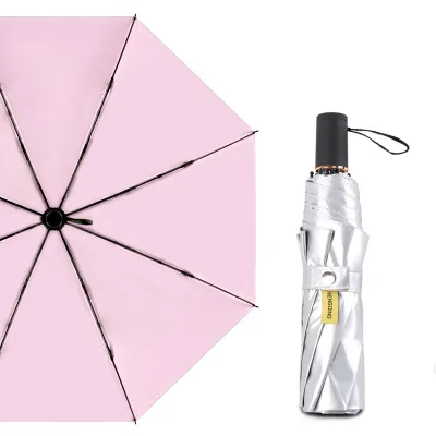 Fashion Silver Reflective Umbrella Rain Women Anti UV Windproof Folding Umbrellas Travel Business Umbrella Man parasol Paraguas зонт прозрачный - Цвет: pink