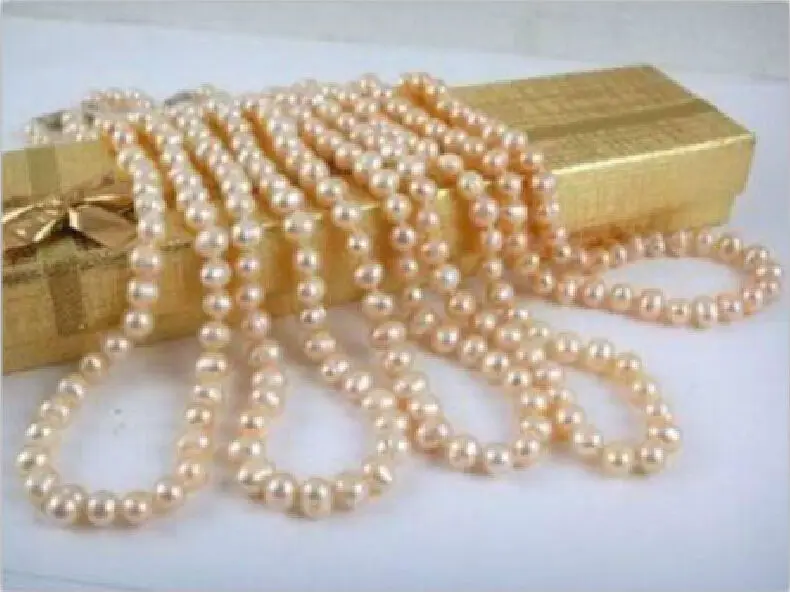 

five strands 8-9mm south sea round pink pearl necklaces18 inch 14k r